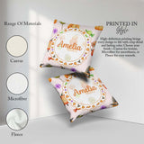 Custom Name Cute Watercolor Pumpkins and Candy Sweets on Neutral Square Filled Cushion Throw Pillow Sofa Bed Home Decor Zip Washable UK Made