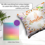 Custom Name Cute Watercolor Pumpkins and Candy Sweets on Neutral Square Filled Cushion Throw Pillow Sofa Bed Home Decor Zip Washable UK Made