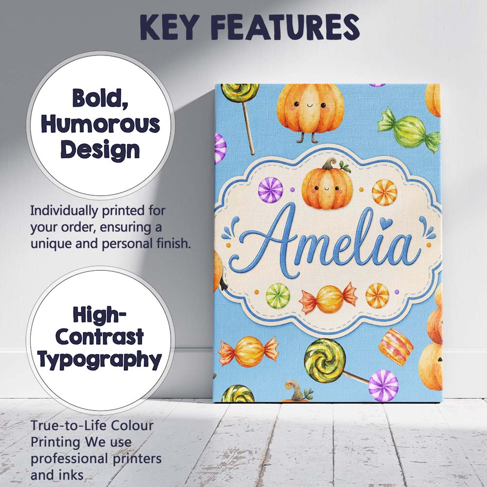 Personalised Name Cute Watercolor Pumpkins Custom  Unique Gift Idea Elegant Feature Canvas Wall Art Print Decor Picture Ready to Hang