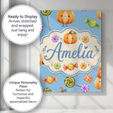 Personalised Name Cute Watercolor Pumpkins Custom  Unique Gift Idea Elegant Feature Canvas Wall Art Print Decor Picture Ready to Hang