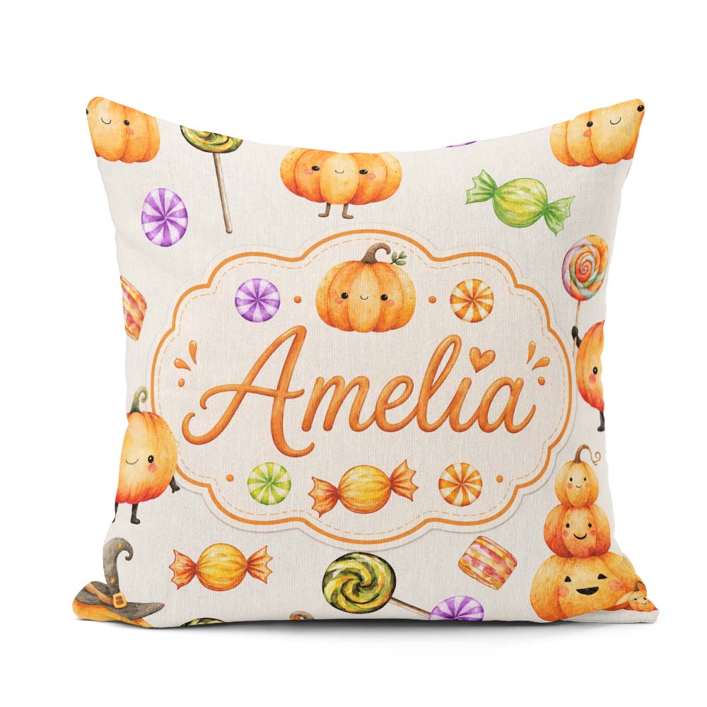 Custom Name Watercolor and Candy Sweets on Teal Green Background Square Filled Cushion Throw Pillow Sofa Bed Home Decor Zip Washable UK Made