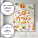 Personalised Name Cute Watercolor Pumpkins Custom  Unique Gift Idea Elegant Feature Canvas Wall Art Print Decor Picture Ready to Hang