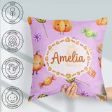 Custom Name Watercolor and Candy Sweets on Sage Green Background Square Filled Cushion Throw Pillow Sofa Bed Home Decor Zip Washable UK Made