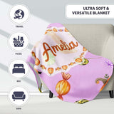 Cute Watercolor Pumpkins and Candy Sweets on Sage Green Background  Personalised Custom Name Super Soft Fleece Blanket Bed Sofa Throw