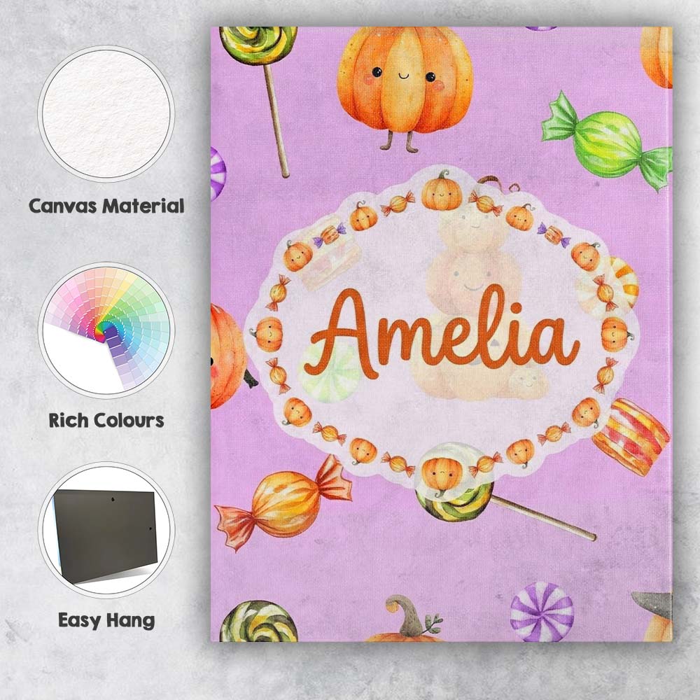 Personalised Name Cute Watercolor Pumpkins Custom  Unique Gift Idea Elegant Feature Canvas Wall Art Print Decor Picture Ready to Hang