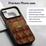 Glossy Tan Crocodile Texture Decorative Design Custom Name Protective Phone Case Mobile Cover Durable Everyday Smartphone Shock Resistant