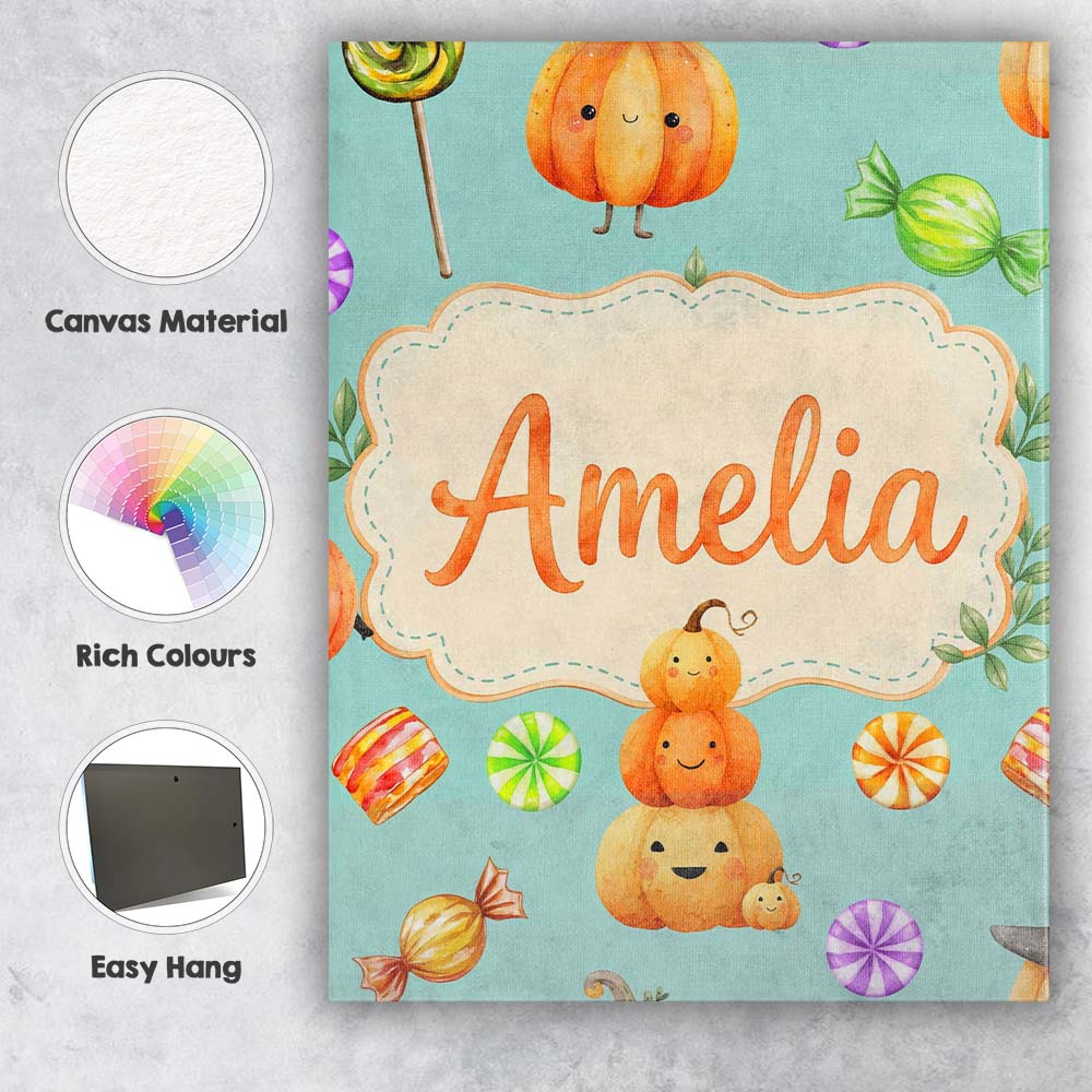 Personalised Name Cute Watercolor Pumpkins Custom  Unique Gift Idea Elegant Feature Canvas Wall Art Print Decor Picture Ready to Hang