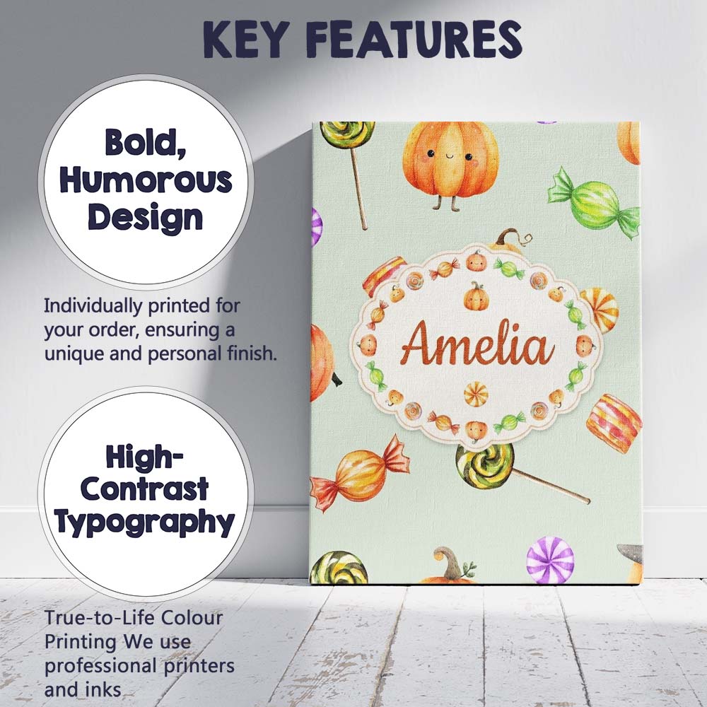 Personalised Name Cute Watercolor Pumpkins Custom  Unique Gift Idea Elegant Feature Canvas Wall Art Print Decor Picture Ready to Hang