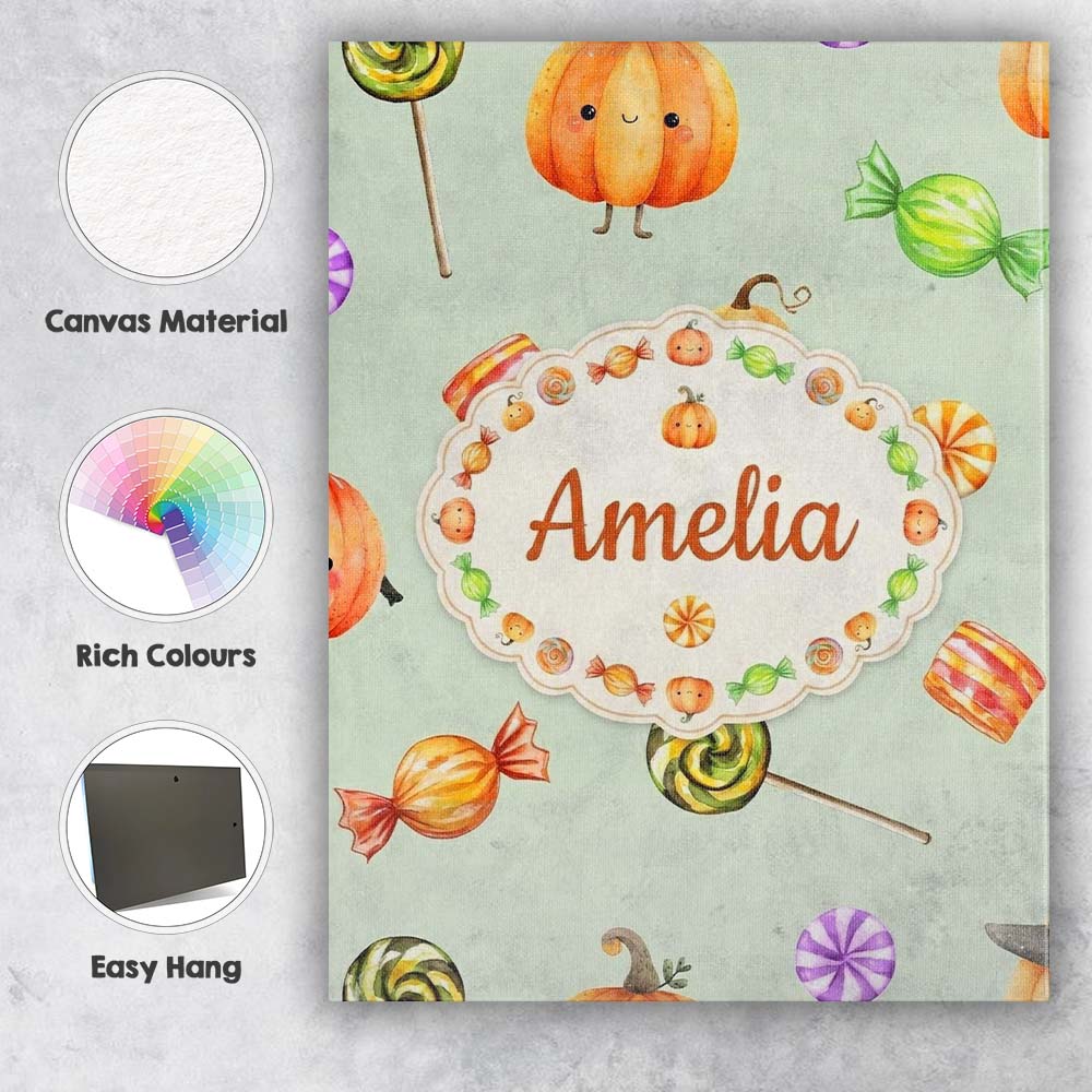 Personalised Name Cute Watercolor Pumpkins Custom  Unique Gift Idea Elegant Feature Canvas Wall Art Print Decor Picture Ready to Hang