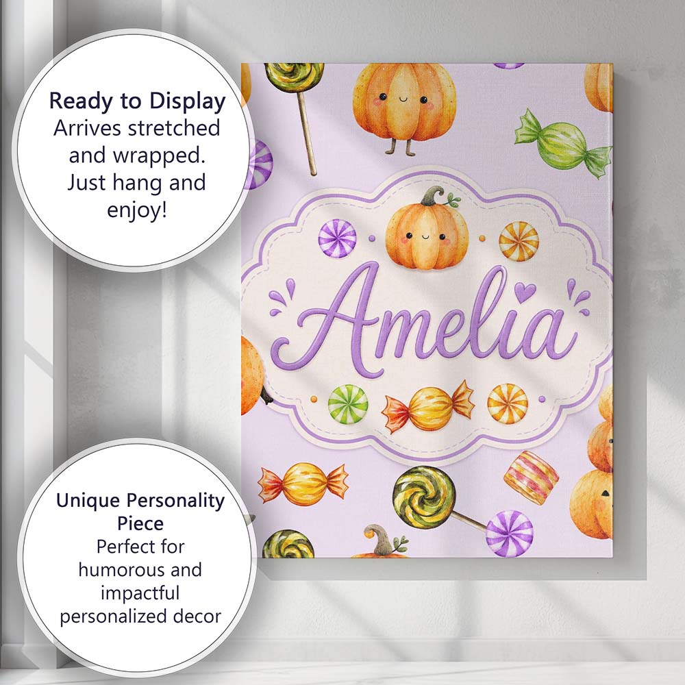 Personalised Name Cute Watercolor Pumpkins Custom  Unique Gift Idea Elegant Feature Canvas Wall Art Print Decor Picture Ready to Hang