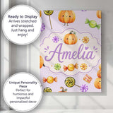 Personalised Name Cute Watercolor Pumpkins Custom  Unique Gift Idea Elegant Feature Canvas Wall Art Print Decor Picture Ready to Hang