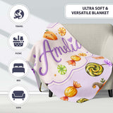 Cute Watercolor Pumpkins and Candy Sweets on Warm Beige Background  Personalised Custom Name Super Soft Fleece Blanket Bed Sofa Throw
