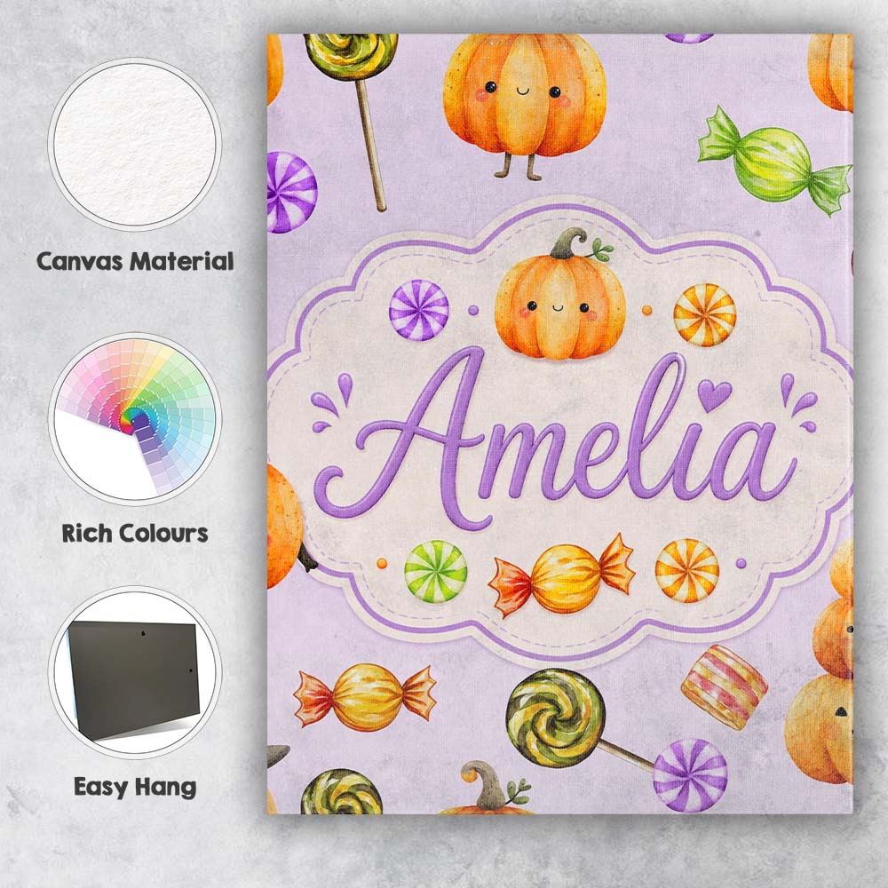 Personalised Name Cute Watercolor Pumpkins Custom  Unique Gift Idea Elegant Feature Canvas Wall Art Print Decor Picture Ready to Hang
