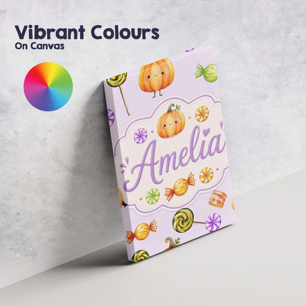 Personalised Name Cute Watercolor Pumpkins Custom  Unique Gift Idea Elegant Feature Canvas Wall Art Print Decor Picture Ready to Hang