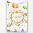 Cute Watercolor Pumpkins and Candy Sweets on Mint Green Background  Personalised Custom Name Super Soft Fleece Blanket Bed Sofa Throw