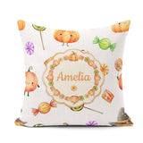 Custom Name Watercolor and Candy Sweets on Mint Green Background Square Filled Cushion Throw Pillow Sofa Bed Home Decor Zip Washable UK Made