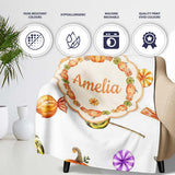 Cute Watercolor Pumpkins and Candy Sweets on Mint Green Background  Personalised Custom Name Super Soft Fleece Blanket Bed Sofa Throw