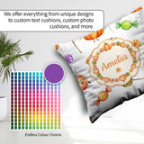 Custom Name Watercolor and Candy Sweets on Mint Green Background Square Filled Cushion Throw Pillow Sofa Bed Home Decor Zip Washable UK Made