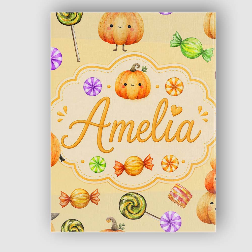 Personalised Name Cute Watercolor Pumpkins Custom  Unique Gift Idea Elegant Feature Canvas Wall Art Print Decor Picture Ready to Hang