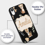 Adorable Baby Jungle Animals with Leaves on Black Custom Name Protective Phone Case Mobile Cover Durable Everyday Smartphone Shock Resistant