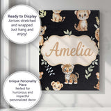 Personalised Name Adorable Baby Jungle Custom  Modern Room Accent Elegant Feature Canvas Wall Art Print Decor Picture Ready to Hang