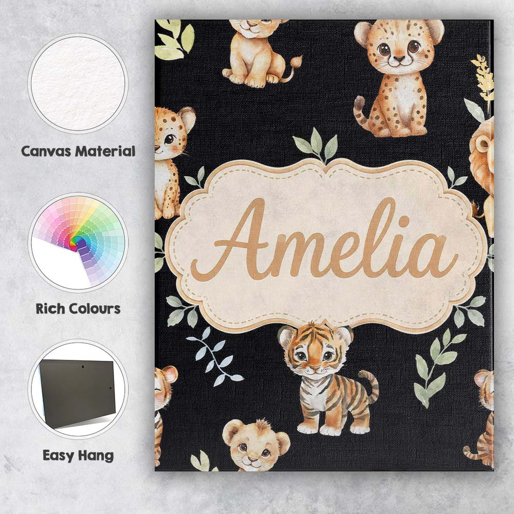 Personalised Name Adorable Baby Jungle Custom  Modern Room Accent Elegant Feature Canvas Wall Art Print Decor Picture Ready to Hang
