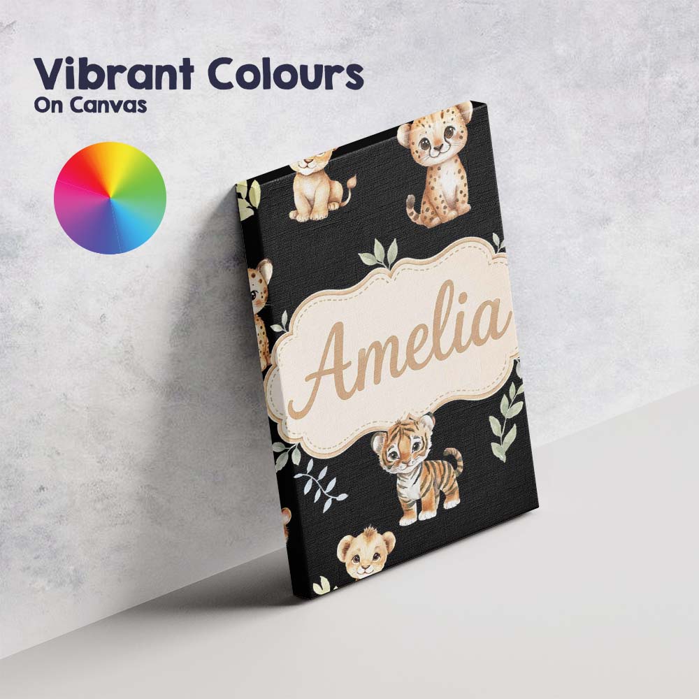 Personalised Name Adorable Baby Jungle Custom  Modern Room Accent Elegant Feature Canvas Wall Art Print Decor Picture Ready to Hang