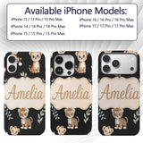 Adorable Baby Jungle Animals with Leaves on Black Custom Name Protective Phone Case Mobile Cover Durable Everyday Smartphone Shock Resistant