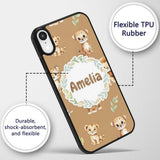 Cute Baby Jungle Animals with Leaves on Warm Tan Custom Name Protective Phone Case Mobile Cover Durable Everyday Smartphone Shock Resistant