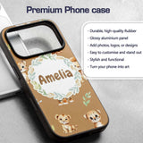 Cute Baby Jungle Animals with Leaves on Warm Tan Custom Name Protective Phone Case Mobile Cover Durable Everyday Smartphone Shock Resistant