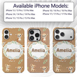 Cute Baby Jungle Animals with Leaves on Warm Tan Custom Name Protective Phone Case Mobile Cover Durable Everyday Smartphone Shock Resistant