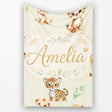 Cute Baby Jungle Animals with Leaves on Light Olive Background  Personalised Custom Name Super Soft Fleece Blanket Bed Sofa Throw