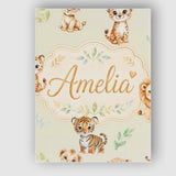 Personalised Name Cute Baby Jungle Animals Custom  Unique Gift Idea Elegant Feature Canvas Wall Art Print Decor Picture Ready to Hang