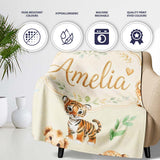 Cute Baby Jungle Animals with Leaves on Light Olive Background  Personalised Custom Name Super Soft Fleece Blanket Bed Sofa Throw