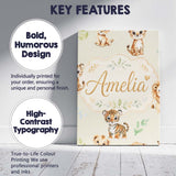 Personalised Name Cute Baby Jungle Animals Custom  Unique Gift Idea Elegant Feature Canvas Wall Art Print Decor Picture Ready to Hang