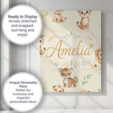 Personalised Name Cute Baby Jungle Animals Custom  Unique Gift Idea Elegant Feature Canvas Wall Art Print Decor Picture Ready to Hang