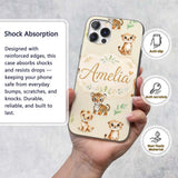Cute Baby Jungle Animals with Leaves on Light Custom Name Protective Phone Case Mobile Cover Durable Everyday Smartphone Shock Resistant