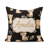 Custom Name Cute Baby Jungle Animals with Leaves on Cream Beige Square Filled Cushion Throw Pillow Sofa Bed Home Decor Zip Washable UK Made