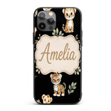 Cute Baby Jungle Animals with Leaves on Cream Custom Name Protective Phone Case Mobile Cover Durable Everyday Smartphone Shock Resistant