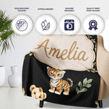 Cute Baby Jungle Animals with Leaves on Cream Beige Background  Personalised Custom Name Super Soft Fleece Blanket Bed Sofa Throw