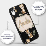 Cute Baby Jungle Animals with Leaves on Cream Custom Name Protective Phone Case Mobile Cover Durable Everyday Smartphone Shock Resistant