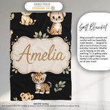 Cute Baby Jungle Animals with Leaves on Cream Beige Background  Personalised Custom Name Super Soft Fleece Blanket Bed Sofa Throw