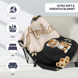 Cute Baby Jungle Animals with Leaves on Cream Beige Background  Personalised Custom Name Super Soft Fleece Blanket Bed Sofa Throw