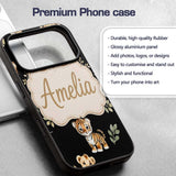 Cute Baby Jungle Animals with Leaves on Cream Custom Name Protective Phone Case Mobile Cover Durable Everyday Smartphone Shock Resistant