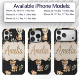 Cute Baby Jungle Animals with Leaves on Cream Custom Name Protective Phone Case Mobile Cover Durable Everyday Smartphone Shock Resistant