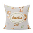 Custom Name Cute Baby Jungle Animals with Leaves on Light Grey Square Filled Cushion Throw Pillow Sofa Bed Home Decor Zip Washable UK Made