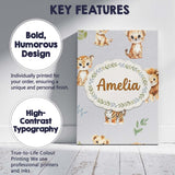 Personalised Name Cute Baby Jungle Animals Custom  Unique Gift Idea Elegant Feature Canvas Wall Art Print Decor Picture Ready to Hang