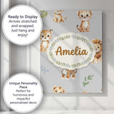 Personalised Name Cute Baby Jungle Animals Custom  Unique Gift Idea Elegant Feature Canvas Wall Art Print Decor Picture Ready to Hang