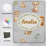 Personalised Name Cute Baby Jungle Animals Custom  Unique Gift Idea Elegant Feature Canvas Wall Art Print Decor Picture Ready to Hang