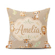 Custom Name Cute Baby Jungle Animals with Leaves on Warm Beige Square Filled Cushion Throw Pillow Sofa Bed Home Decor Zip Washable UK Made